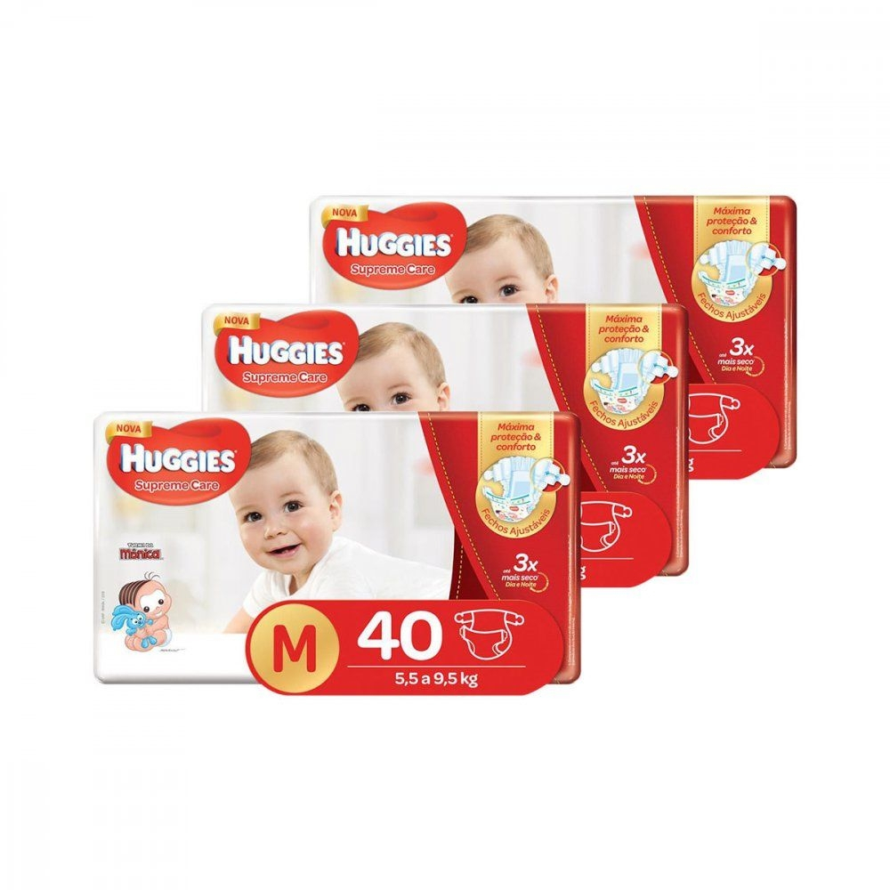 Kit de Fraldas Huggies M Supreme Care Mega 120 Unidades