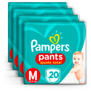 Kit com 4 Fraldas Pampers Pants Ajuste Total M - 80 Unidades