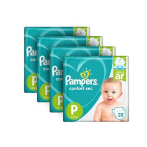 Kit com 4 Fraldas Pampers Confort Sec Pacotao P - 112 Unidades