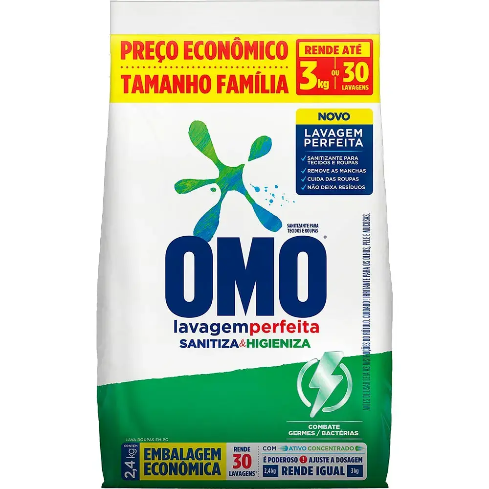 Lava-Roupas em Pó Lavagem Perfeita Sanitiza & Higieniza Omo 2,4kg