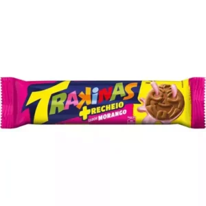Biscoito Recheado sabor Morango Mais Trakinas 126g