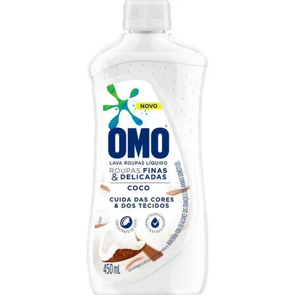 Lava Roupas Líquido Roupas Finas e Delicadas Coco Omo 450ml